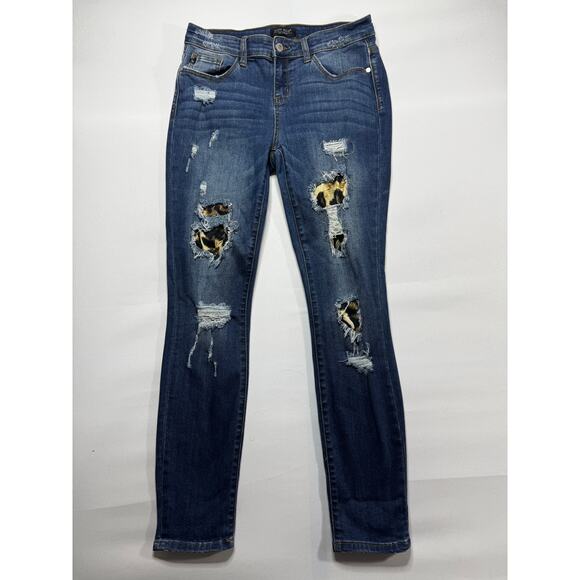 Judy Blue Women's Distressed Leopard Skinny Fit Stretch Denim Jeans - 9 (31x29) - Picture 1 of 6
